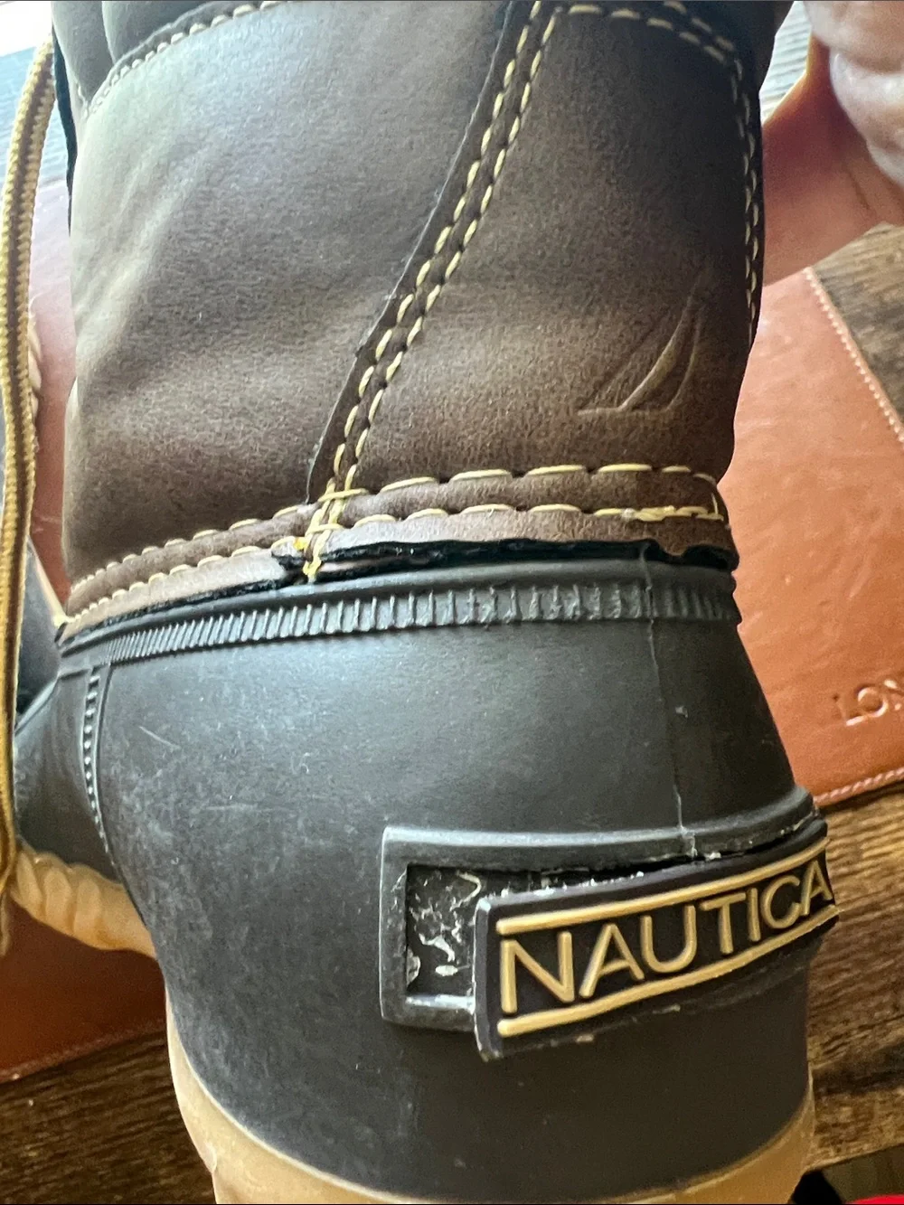 Nautica Boy’s Brown and Black Waterproof Duck Boots with Tan Laces